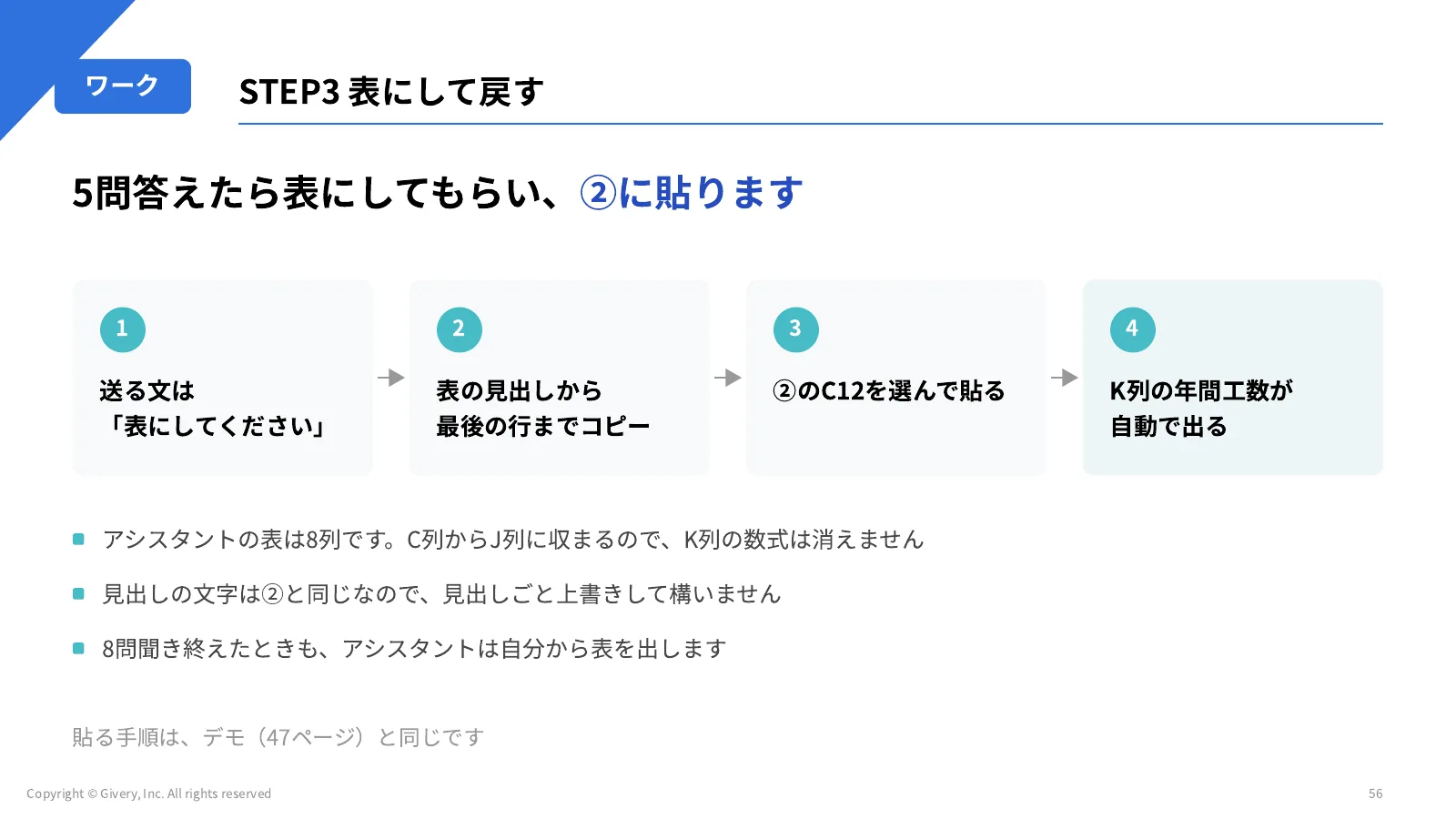 56ページ STEP3 表にして戻す